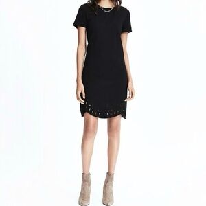 Banana Republic Black Laser Cutout Ponte Mini Dress‎ Short Sleeve Size XS